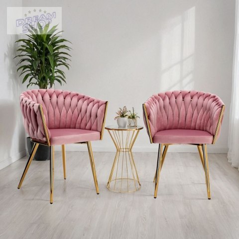 Krzesło plecione COFTON gold Velvet różowy Krzesło plecione COFTON gold Velvet różowy
