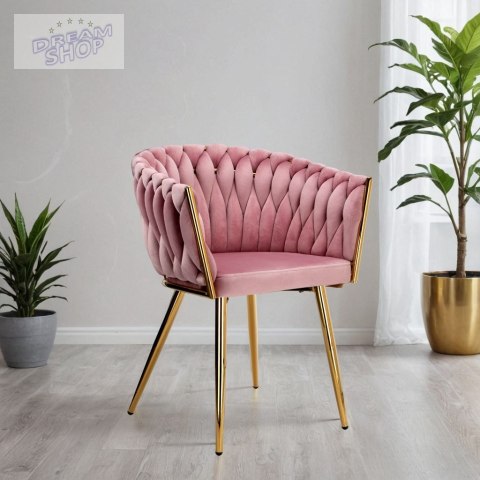 Krzesło plecione COFTON gold Velvet różowy Krzesło plecione COFTON gold Velvet różowy