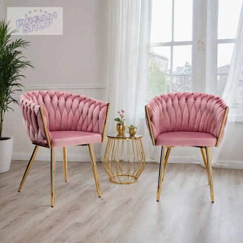 Krzesło plecione COFTON gold Velvet różowy Krzesło plecione COFTON gold Velvet różowy
