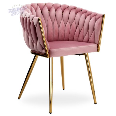 Krzesło plecione COFTON gold Velvet różowy Krzesło plecione COFTON gold Velvet różowy
