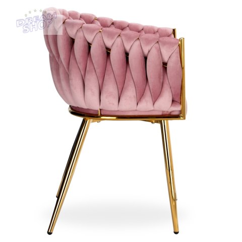 Krzesło plecione COFTON gold Velvet różowy Krzesło plecione COFTON gold Velvet różowy