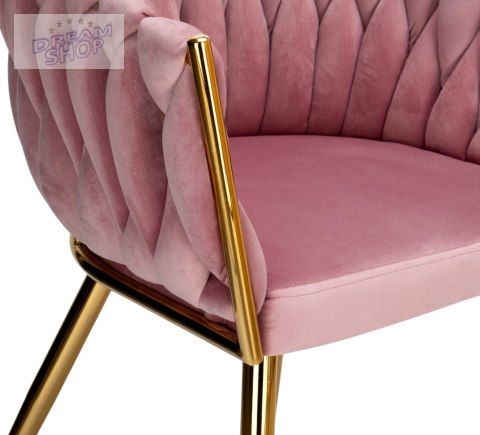 Krzesło plecione COFTON gold Velvet różowy Krzesło plecione COFTON gold Velvet różowy