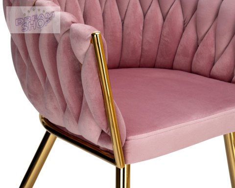 Krzesło plecione COFTON gold Velvet różowy Krzesło plecione COFTON gold Velvet różowy