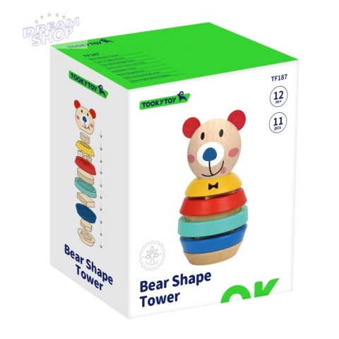TOOKY TOY Drewniana Układanka Piramidka Kształty Miś 11 el. TOOKY TOY Drewniana Układanka Piramidka Kształty Miś 11 el.
