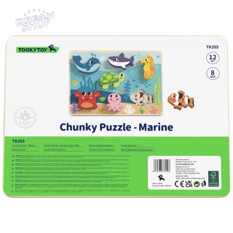 TOOKY TOY Drewniane Puzzle Świat Morza Montessori Rybki Żółwik Dopasuj Kształty TOOKY TOY Drewniane Puzzle Świat Morza Montessori Rybki Żółwik Dopasuj Kształty