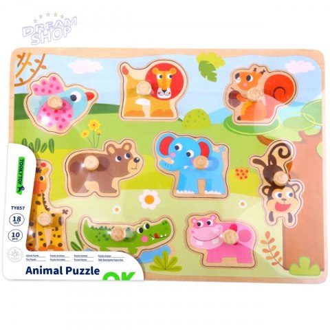 TOOKY TOY Drewniane Puzzle Zwierzęta z Pinezkami Do Dopasowania TOOKY TOY Drewniane Puzzle Zwierzęta z Pinezkami Do Dopasowania