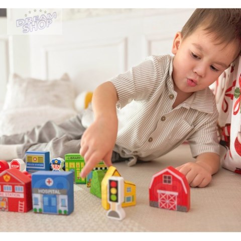 TOOKY TOY Drewniany Zestaw Budynków i Figurek Miasto Policja Szpital Remiza Policjant Doktor Strażak TOOKY TOY Drewniany Zestaw Budynków i Figurek Miasto Policja Szpital Remiza Policjant Doktor Strażak