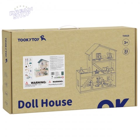 TOOKY TOY Duży Drewniany Domek dla Lalek + Figurki