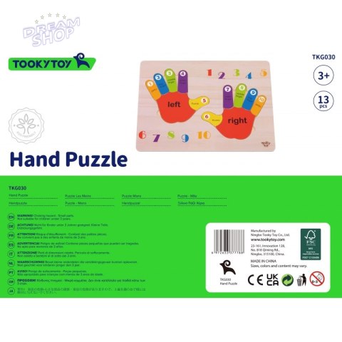 TOOKY TOY Edukacyjna Drewniana Układanka Rączki Nauka Liczenia i Kolorów TOOKY TOY Edukacyjna Drewniana Układanka Rączki Nauka Liczenia i Kolorów