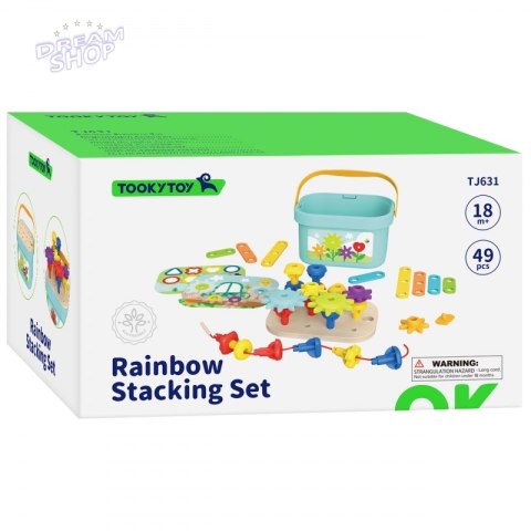 TOOKY TOY Układanka Montessori Kołki w Pudełku Stosy Nawlekanka TOOKY TOY Układanka Montessori Kołki w Pudełku Stosy Nawlekanka