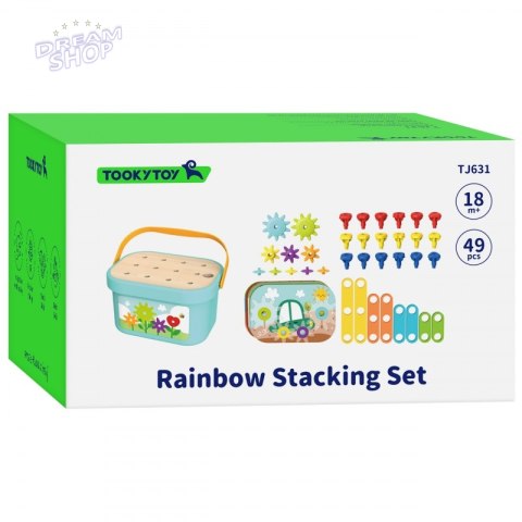 TOOKY TOY Układanka Montessori Kołki w Pudełku Stosy Nawlekanka TOOKY TOY Układanka Montessori Kołki w Pudełku Stosy Nawlekanka