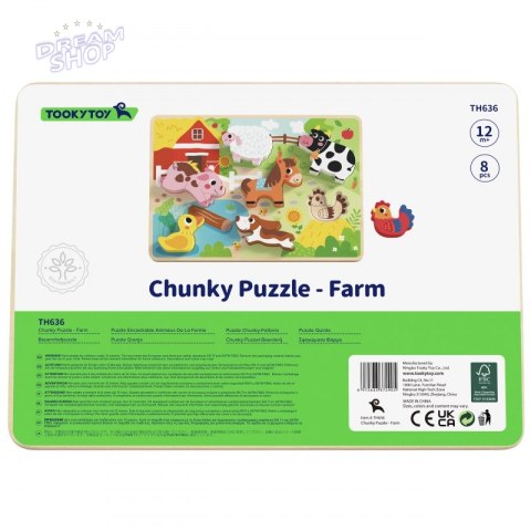 Tooky Toy Drewniane Puzzle Zwierzątka Farma Dopasuj Kształty