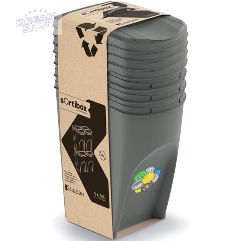 ŚMIETNIK KOSZE NA ŚMIECI 35 L SORTIBOX SET4 SZT. SZARY KAMIEŃ ŚMIETNIK KOSZE NA ŚMIECI 35 L SORTIBOX SET4 SZT. SZARY KAMIEŃ