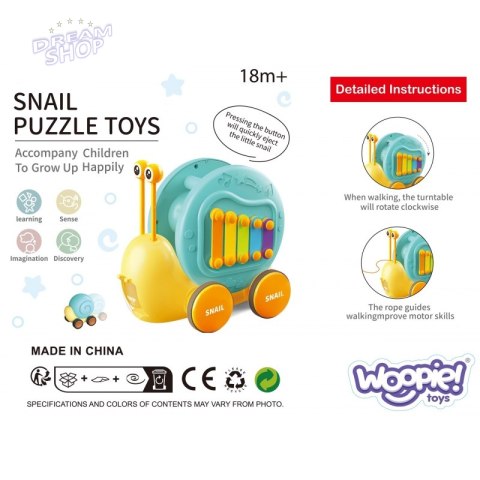 WOOPIE Ślimak do Ciągnięcia 4w1 Cymbałki Zębatki Sensoryczne Wyrzutnia + Małe Autko WOOPIE Ślimak do Ciągnięcia 4w1 Cymbałki Zębatki Sensoryczne Wyrzutnia + Małe Autko