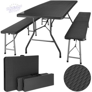 Zestaw cateringowy RATTAN stół 180cm + 2x ławka czarny