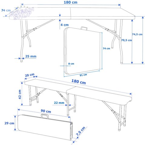 Zestaw cateringowy RATTAN stół 180cm + 2x ławka czarny