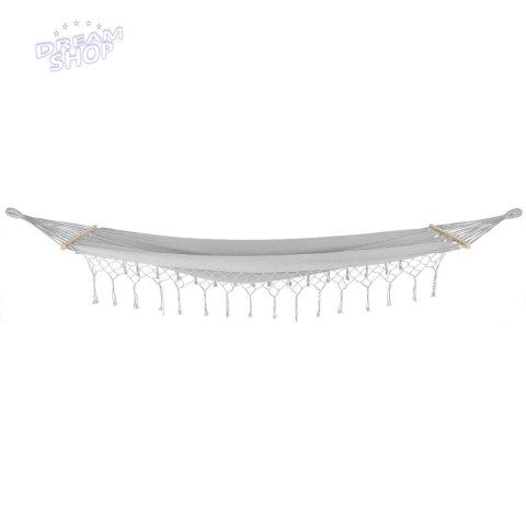 HAMAK OGRODOWY 2 OSOBOWY 200X150CM Z DRĄŻKIEM I Z FRĘDZLAMI MIAMI SZARY