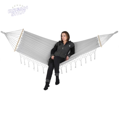 HAMAK OGRODOWY 2 OSOBOWY 200X150CM Z DRĄŻKIEM I Z FRĘDZLAMI MIAMI SZARY