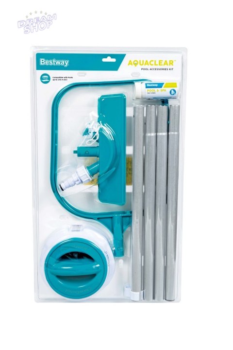 Zestaw 5w1 Czyszczący Konserwujący basen BESTWAY Siatka + Odkurzacz + Kij + Paski pH + Łatka Zestaw 5w1 Czyszczący Konserwujący basen BESTWAY Siatka + Odkurzacz + Kij + Paski pH + Łatka