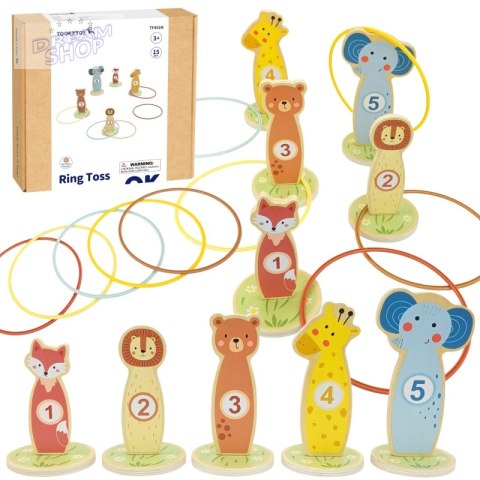 TOOKY TOY Rzut do Celu Drewniana Gra Zręcznościowa Obręcze 15 el.