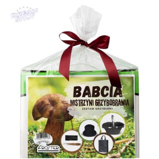 Zestaw Grzybiarki dla Babci- kosz do grzybów, nóż do grzybów, czapka, torba