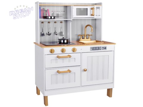Elegancka Biała drewniana Kuchnia z akcesoriami Światło + dźwięk ZA5387