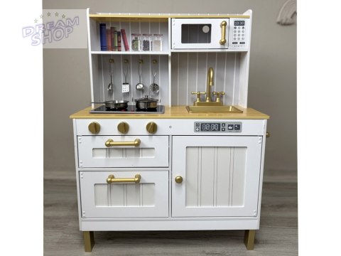 Elegancka Biała drewniana Kuchnia z akcesoriami Światło + dźwięk ZA5387