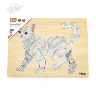 VIGA Drewniane Puzzle Montessori Kot z Pinezkami