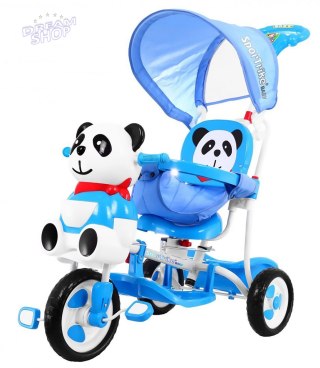 3-kołowy Rowerek dla dzieci Panda Niebieski + Dźwięki + Daszek + Barierka + Podnóżek + Rączka + Płozy + Schowek
