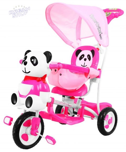 3-kołowy Rowerek dla dzieci Panda Różowy + Dźwięki + Daszek + Barierka + Podnóżek + Rączka + Płozy + Schowek 3-kołowy Rowerek dla dzieci Panda Różowy + Dźwięki + Daszek + Barierka + Podnóżek + Rączka + Płozy + Schowek