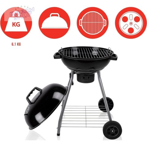 GRILL OGRODOWY KULISTY REX STALOWY 46CM Z POPIELNIKIEM