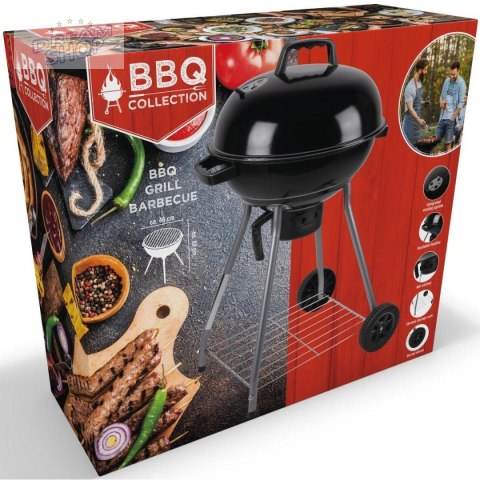 GRILL OGRODOWY KULISTY REX STALOWY 46CM Z POPIELNIKIEM