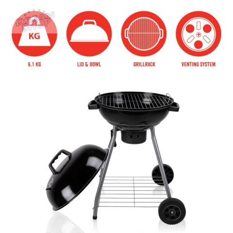 GRILL OGRODOWY KULISTY REX STALOWY 46CM Z POPIELNIKIEM