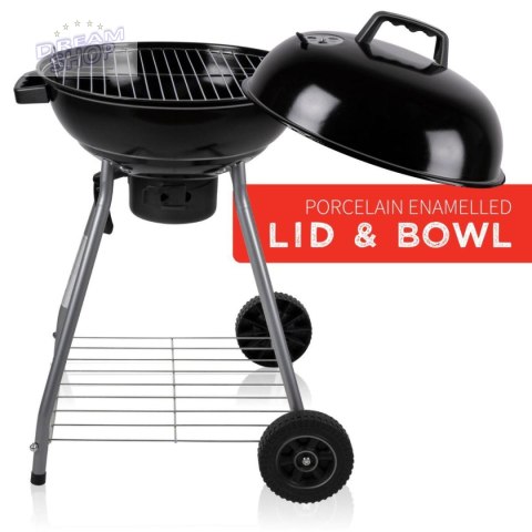 GRILL OGRODOWY KULISTY REX STALOWY 46CM Z POPIELNIKIEM