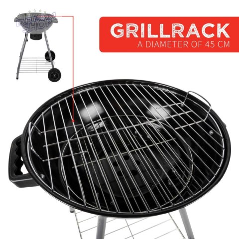 GRILL OGRODOWY KULISTY REX STALOWY 46CM Z POPIELNIKIEM