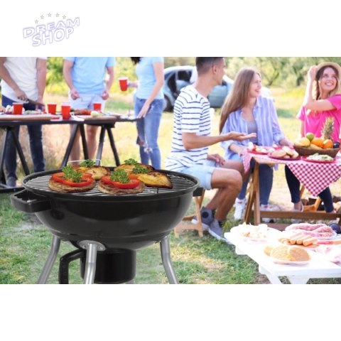 GRILL OGRODOWY KULISTY REX STALOWY 46CM Z POPIELNIKIEM
