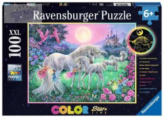 Puzzle 100 świecące - Jednorożce w blasku księżyca