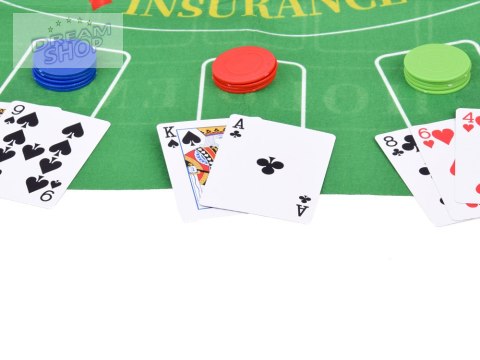 Zestaw Gra karciana 2w1 Poker i BlackJack Żetony + karty + plansza GR0706 Zestaw Gra karciana 2w1 Poker i BlackJack Żetony + karty + plansza GR0706