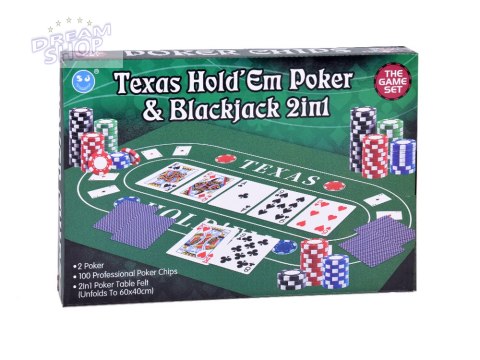 Zestaw Gra karciana 2w1 Poker i BlackJack Żetony + karty + plansza GR0706 Zestaw Gra karciana 2w1 Poker i BlackJack Żetony + karty + plansza GR0706