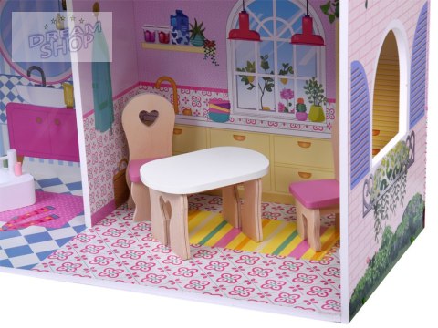 Duży Ażurowy Domek drewniany dla lalek + Winda Garaż Balkon Meble ZA5388