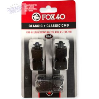 GWIZDEK FOX 40 CLASSIC I CLASSIC CMG CZARNY ZE SZNUREKIEM 2 PACK