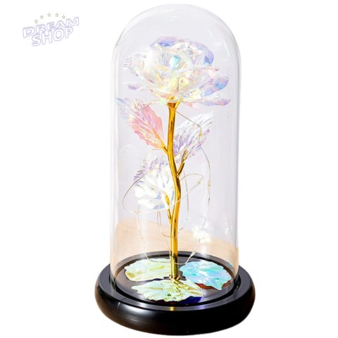 Wieczna Róża W Kopule Kryształowa Kolorowa Oświetlenie LED 21x11cm Wieczna Róża W Kopule Kryształowa Kolorowa Oświetlenie LED 21x11cm
