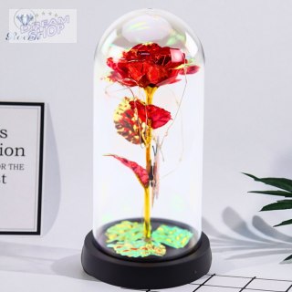 Wieczna Róża W Szle Kryształowa Oświetlenie LED Motylek Czerwona 21x11cm