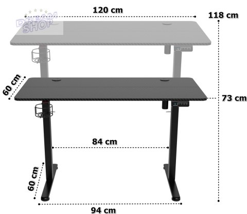 Biurko gamingowe SHADOW GAMER elektryczne 1.0 czarne 120 cm Biurko gamingowe SHADOW GAMER elektryczne 1.0 czarne 120 cm