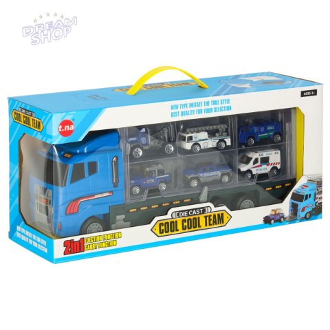 Ciężarówka TIR transporter + metalowe auta policja