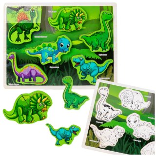 Układanka Drewniana Dinozaury Puzzle Kształty Plansza 12El