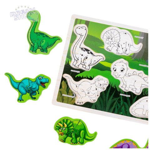 Układanka Drewniana Dinozaury Puzzle Kształty Plansza 12El Układanka Drewniana Dinozaury Puzzle Kształty Plansza 12El