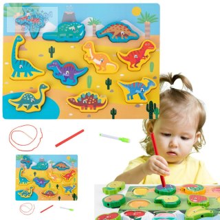 Układanka Drewniana Magnesy Sznurek Do Przeplatania Dinozaury
