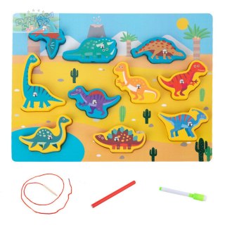 Układanka Drewniana Magnesy Sznurek Do Przeplatania Dinozaury