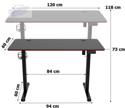 Biurko gamingowe SHADOW GAMER elektryczne 2.0 LED RGB 120 cm